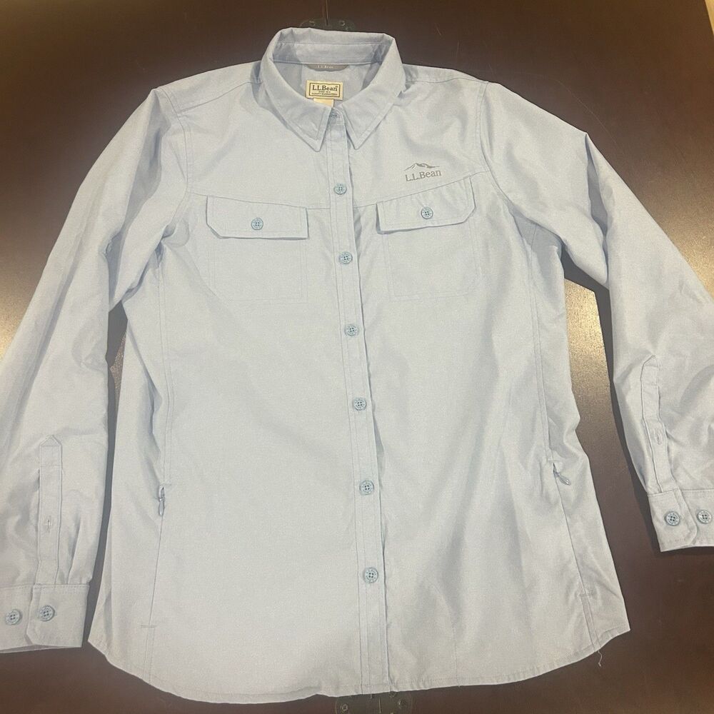 LL Bean Shirt Womens Medium Blue Classic No Fly Zone Explorer Outdoor Hike